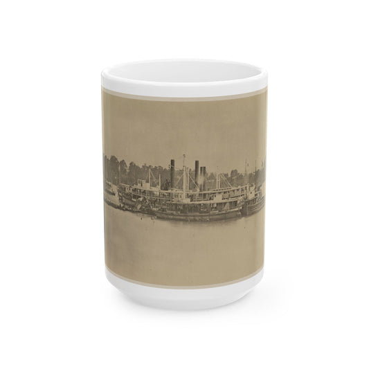 Cluster Of Supply Boats At A Pontoon Bridge (U.S. Civil War) White Coffee Mug