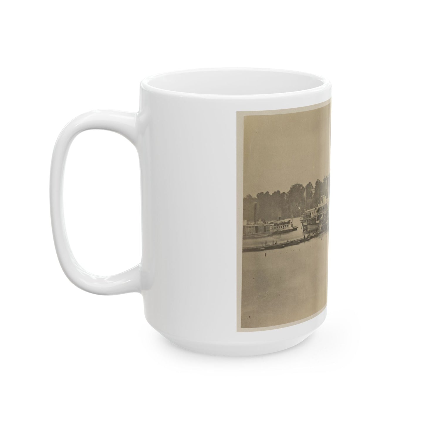 Cluster Of Supply Boats At A Pontoon Bridge (U.S. Civil War) White Coffee Mug