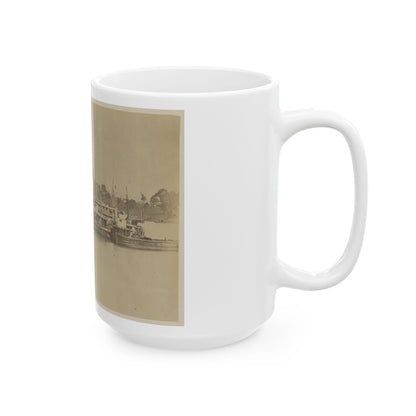 Cluster Of Supply Boats At A Pontoon Bridge (U.S. Civil War) White Coffee Mug