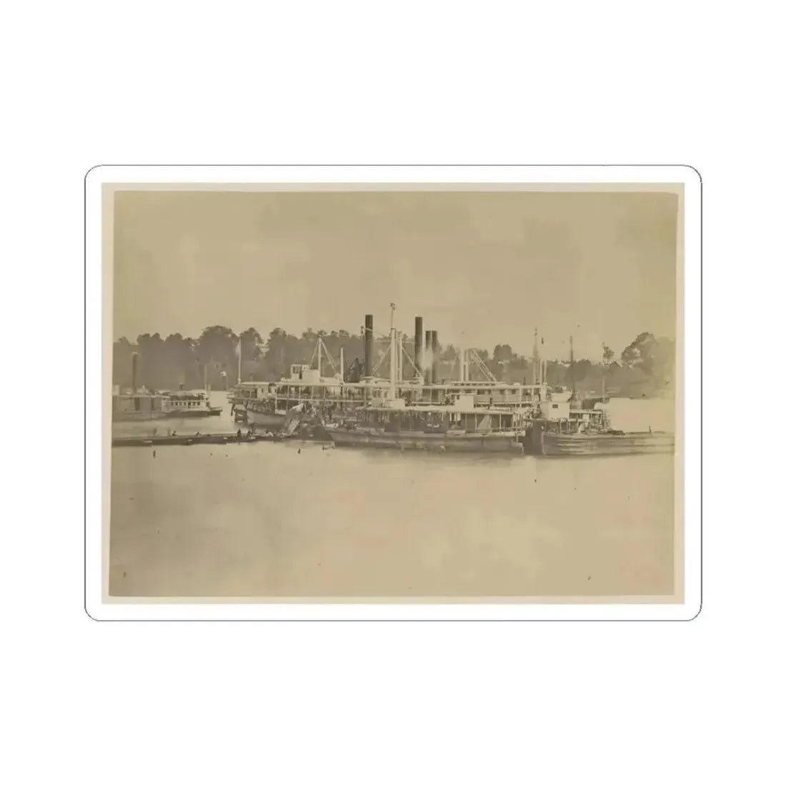 Cluster of Supply Boats at a Pontoon Bridge (U.S. Civil War) STICKER Vinyl Kiss-Cut Decal 3 Inch White - The Sticker Space