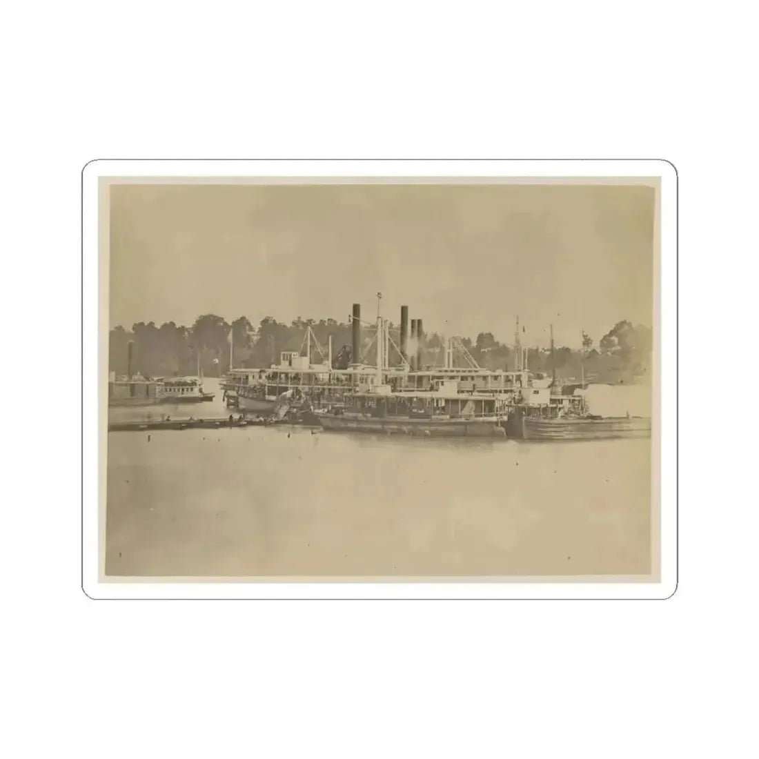 Cluster of Supply Boats at a Pontoon Bridge (U.S. Civil War) STICKER Vinyl Kiss-Cut Decal 4 Inch White - The Sticker Space