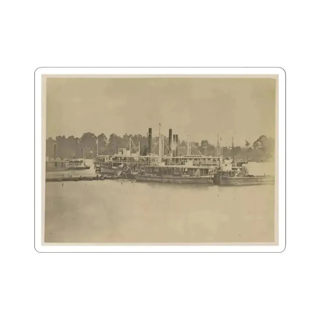 Cluster of Supply Boats at a Pontoon Bridge (U.S. Civil War) STICKER Vinyl Kiss-Cut Decal 6 Inch White - The Sticker Space