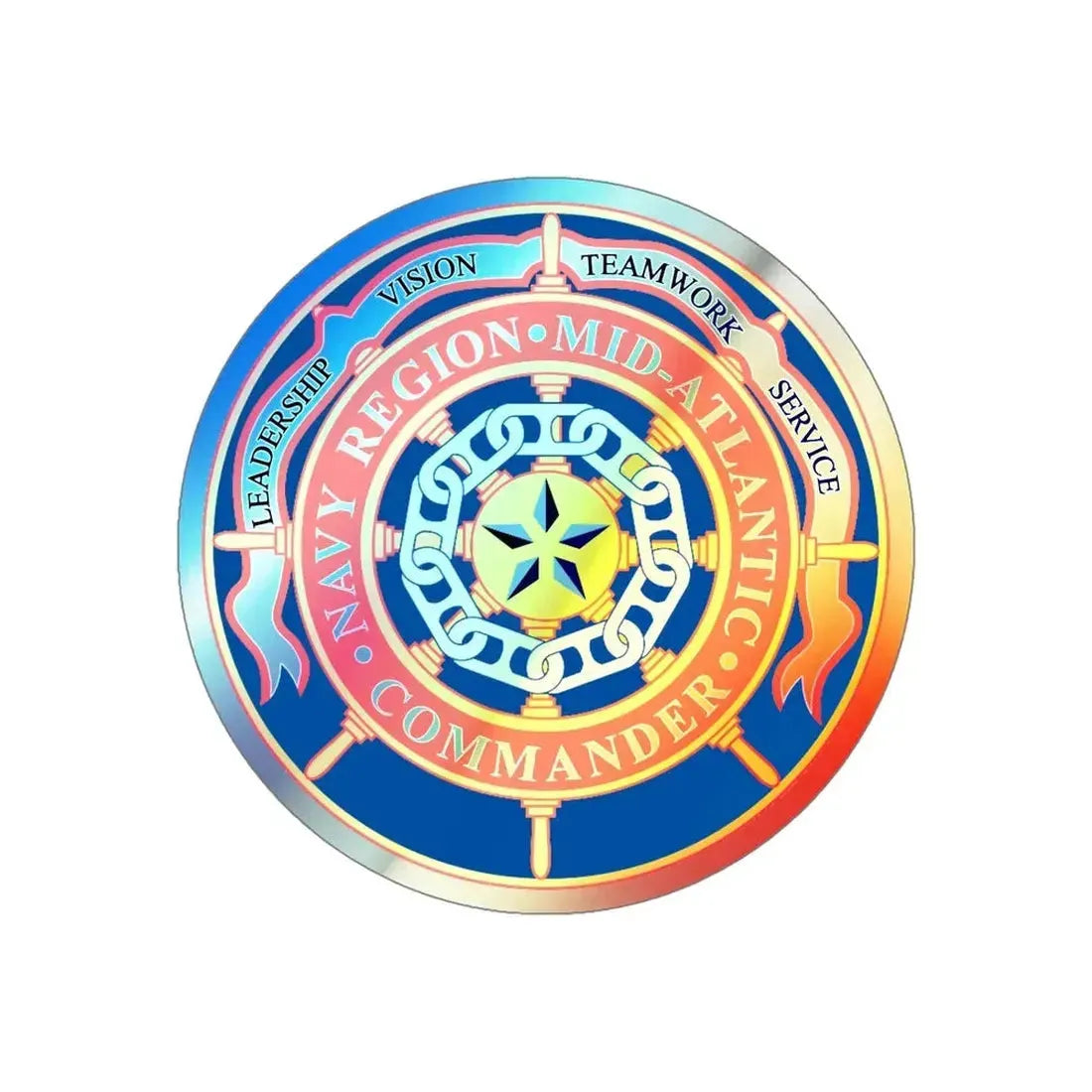 CMNDR Navy Region Mid Atlantic (U.S. Navy) Holographic STICKER Die-Cut Vinyl Decal 5 Inch Holographic - The Sticker Space