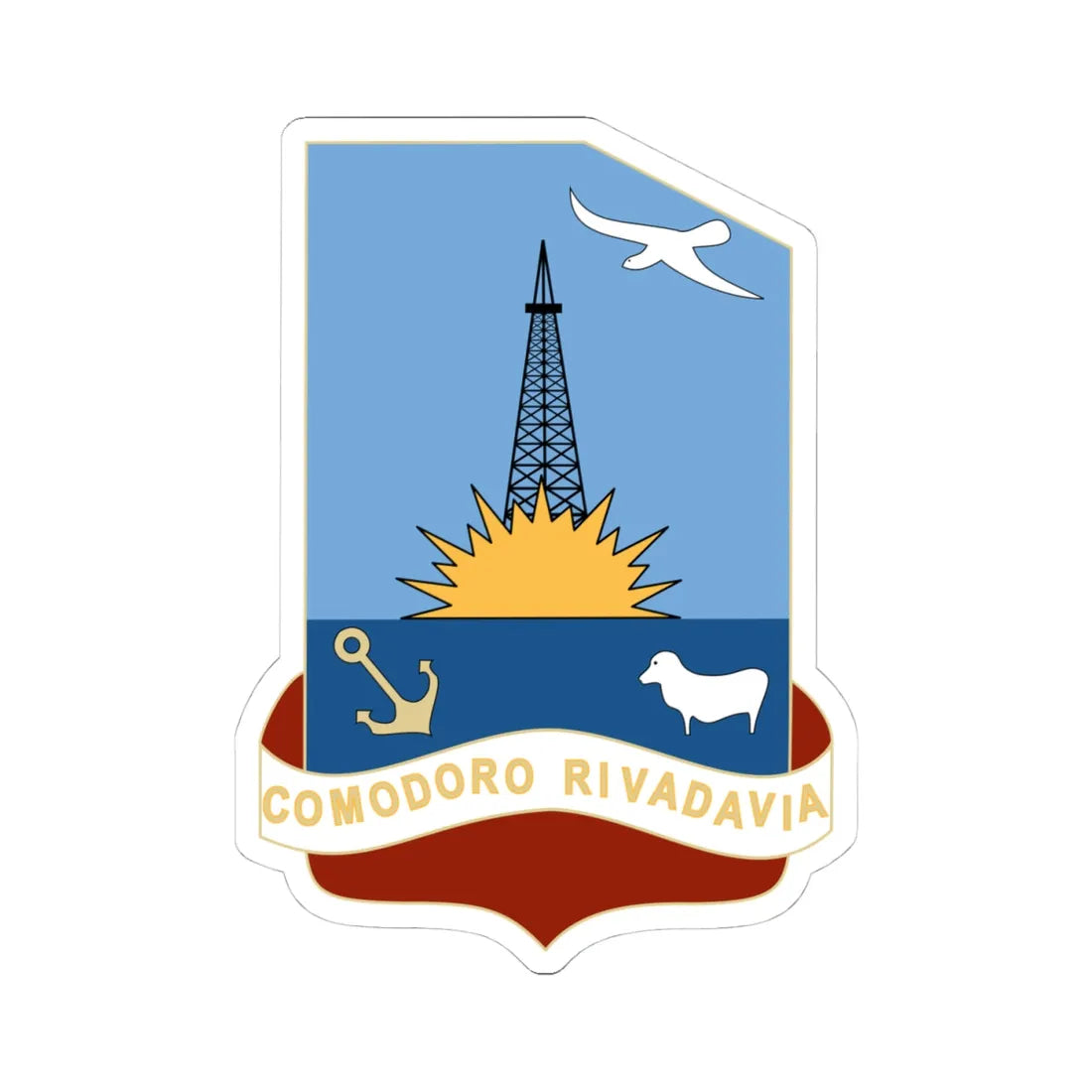 COA-Comodoro Rivadavia (Argentina) (Coat of Arms) STICKER Vinyl Kiss-Cut Decal 4 Inch White - The Sticker Space