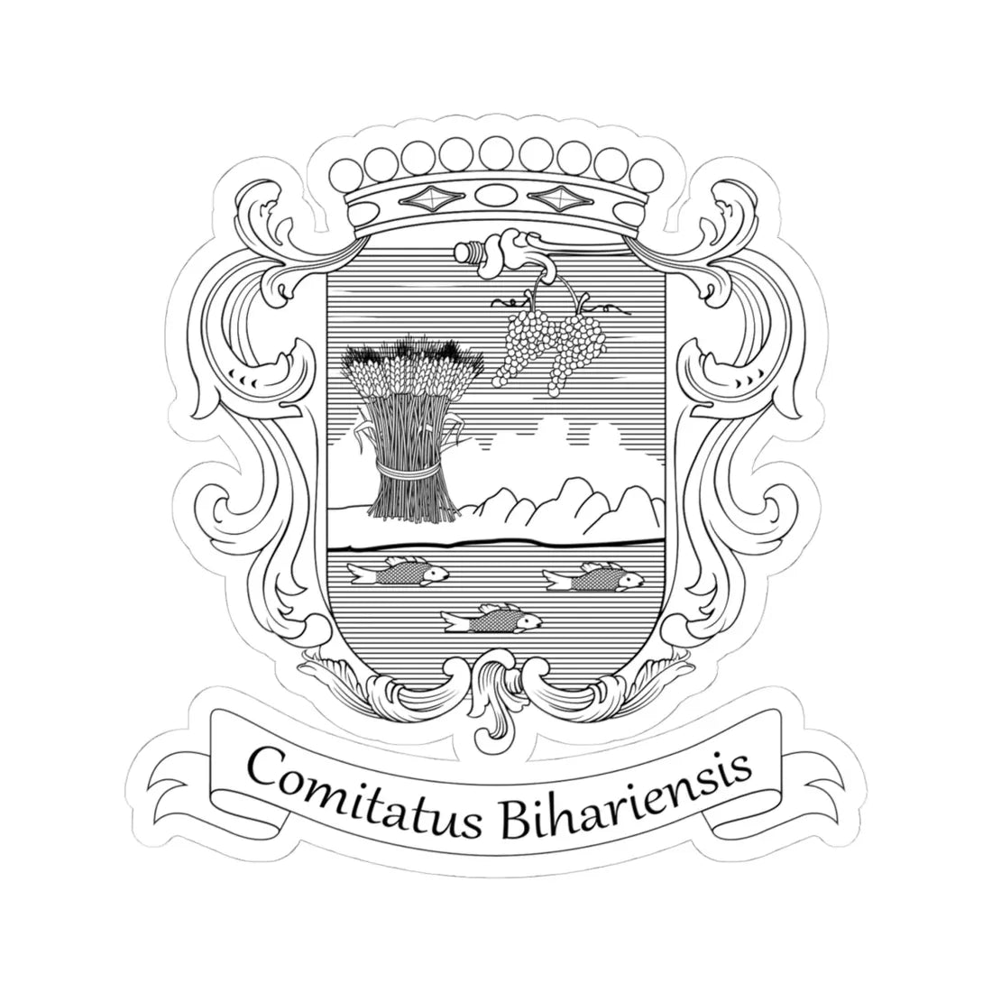 Coa Hungary County Bihar v3 BW (Hungary) (Coat of Arms) STICKER Vinyl Kiss-Cut Decal 4 Inch White - The Sticker Space