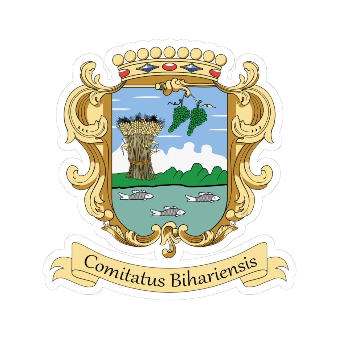 Coa Hungary County Bihar v3 (Hungary) (Coat of Arms) STICKER Vinyl Kiss-Cut Decal 3 Inch White - The Sticker Space