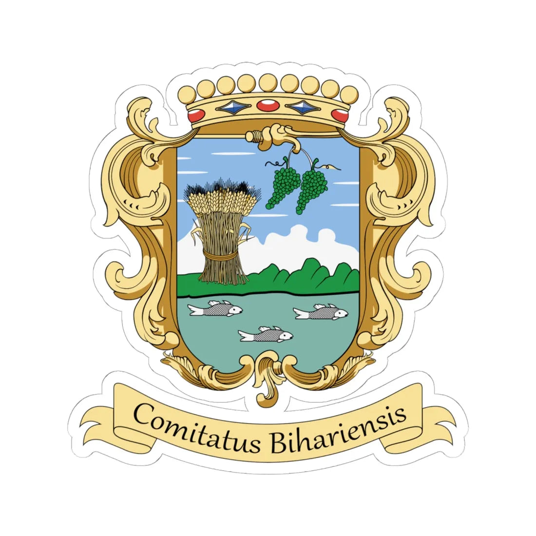 Coa Hungary County Bihar v3 (Hungary) (Coat of Arms) STICKER Vinyl Kiss-Cut Decal 6 Inch White - The Sticker Space