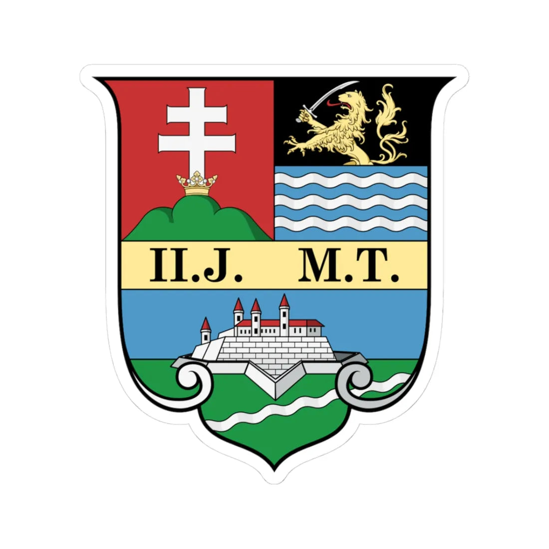 Coa Hungary County Temes history (Hungary) (Coat of Arms) STICKER Vinyl Kiss-Cut Decal 3 Inch White - The Sticker Space