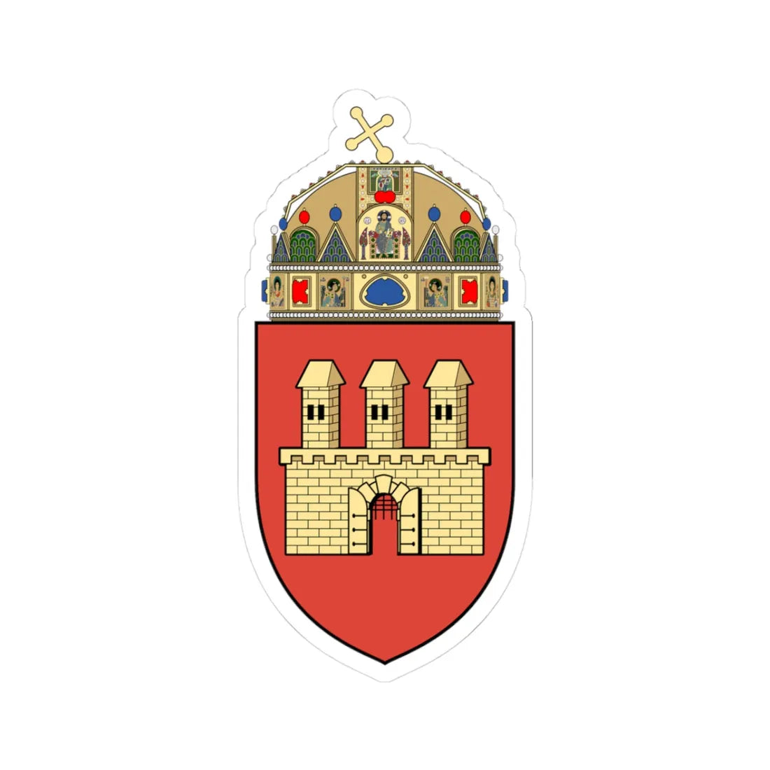 Coa Hungary Town Budapest 1st (Hungary) (Coat of Arms) STICKER Vinyl Kiss-Cut Decal 3 Inch White - The Sticker Space
