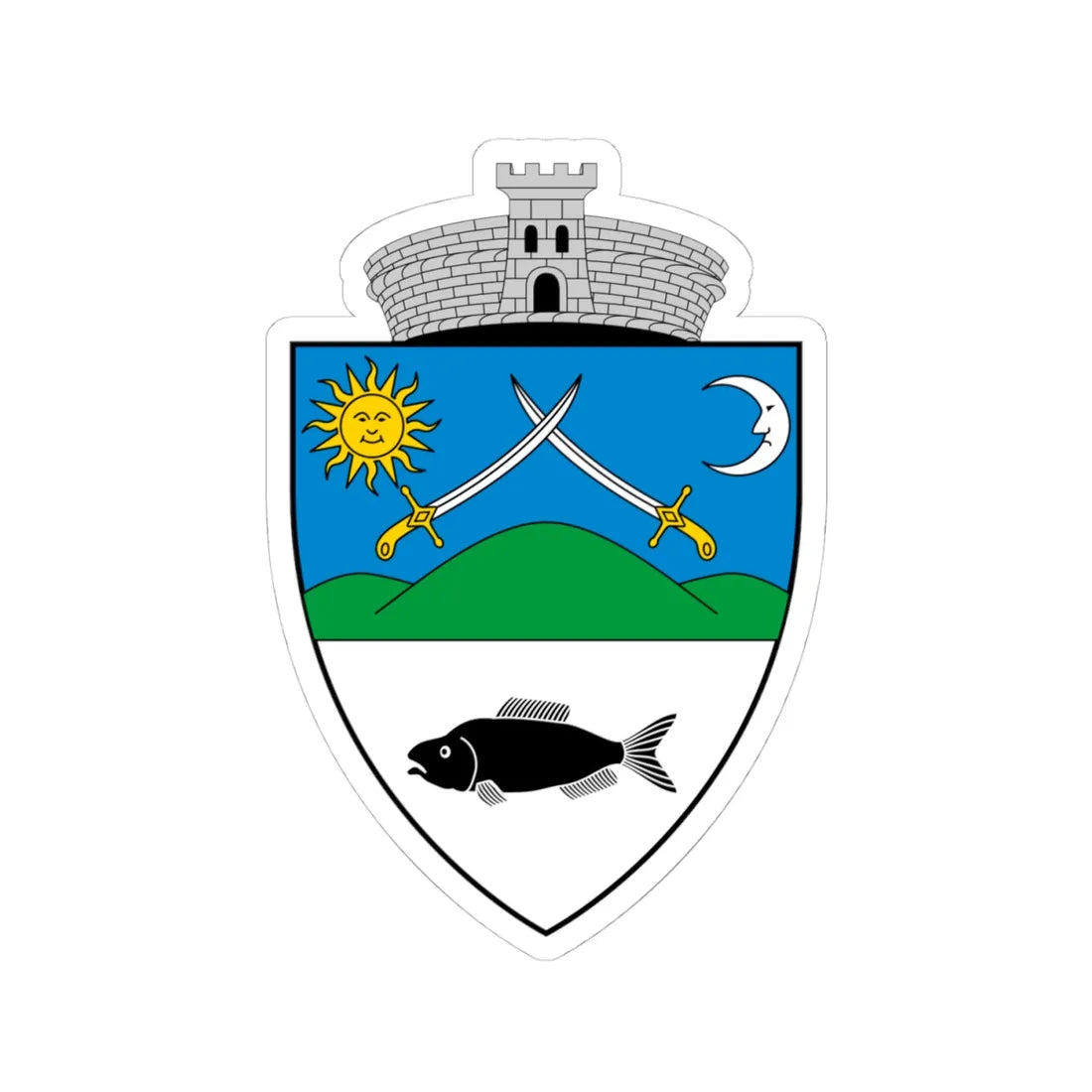 Coa Romania Town Maksa (Oman) (Coat of Arms) STICKER Vinyl Kiss-Cut Decal 4 Inch White - The Sticker Space