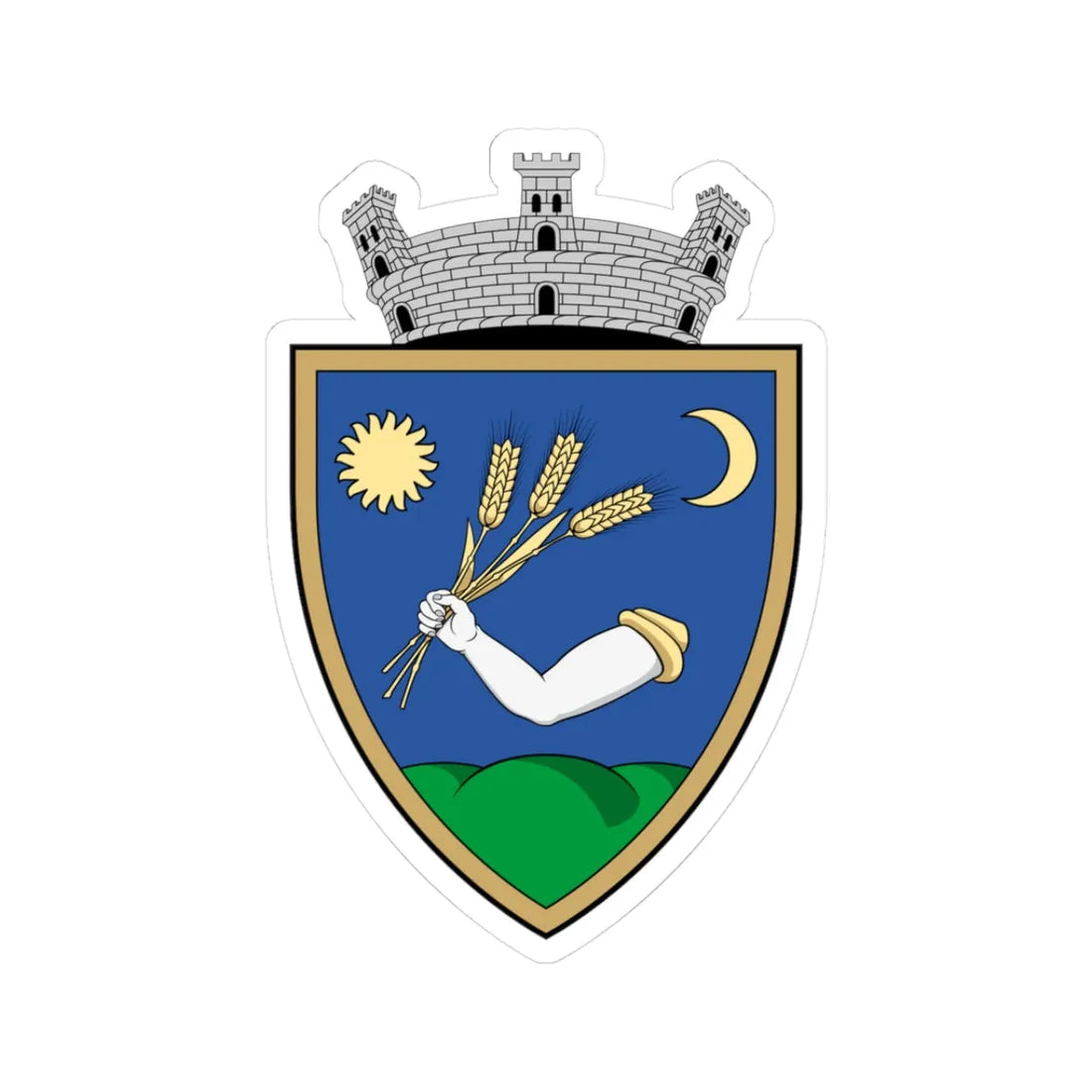 Coa Romania Town Érmihályfalva (Oman) (Coat of Arms) STICKER Vinyl Kiss-Cut Decal 3 Inch White - The Sticker Space