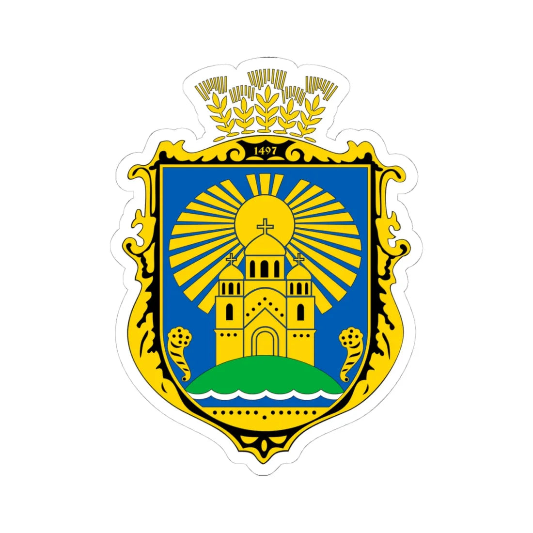 COA Sophiivska Borshchahivka Kyivska Ukraine (Ukraine) (Coat of Arms) STICKER Vinyl Kiss-Cut Decal 4 Inch White - The Sticker Space