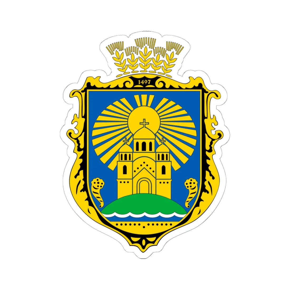COA Sophiivska Borshchahivka Kyivska Ukraine (Ukraine) (Coat of Arms) STICKER Vinyl Kiss-Cut Decal 6 Inch White - The Sticker Space