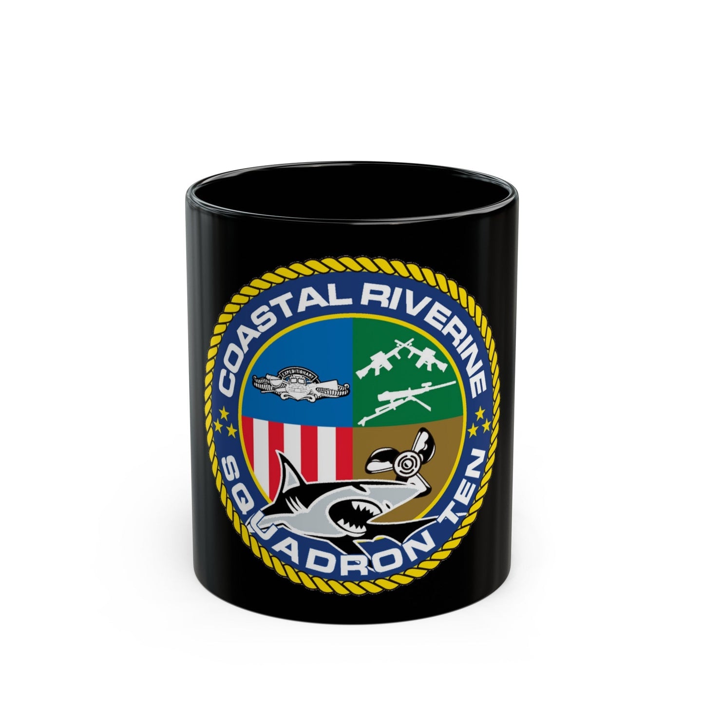 Coastal Riverine Squadron 10 (U.S. Navy) Black Coffee Mug-11oz-The Sticker Space