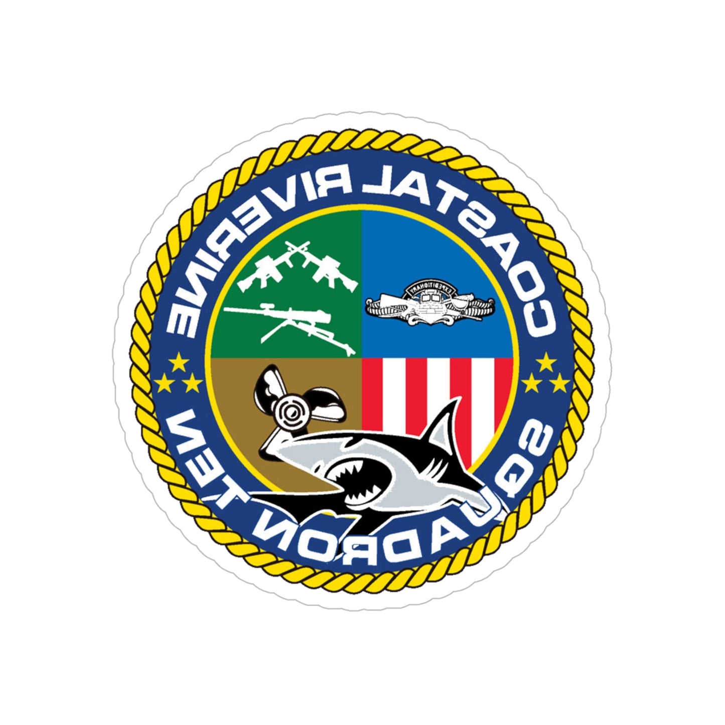 Coastal Riverine Squadron 10 (U.S. Navy) REVERSE PRINT Transparent STICKER-6" × 6"-The Sticker Space