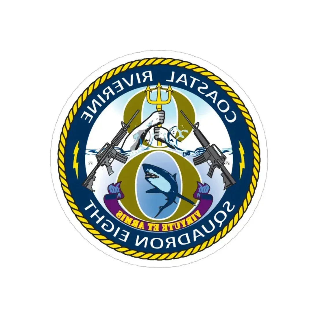 Coastal Riverine Squadron 8 (U.S. Navy) REVERSE PRINT Transparent Die-Cut STICKER 4 Inch Die-Cut Transparent - The Sticker Space