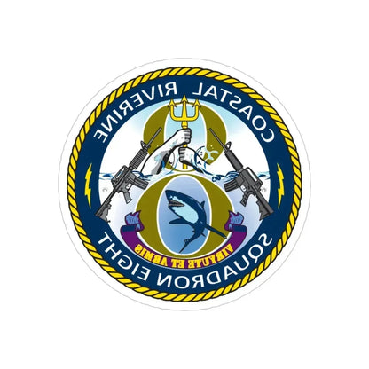 Coastal Riverine Squadron 8 (U.S. Navy) REVERSE PRINT Transparent Die-Cut STICKER 4 Inch Die-Cut Transparent - The Sticker Space