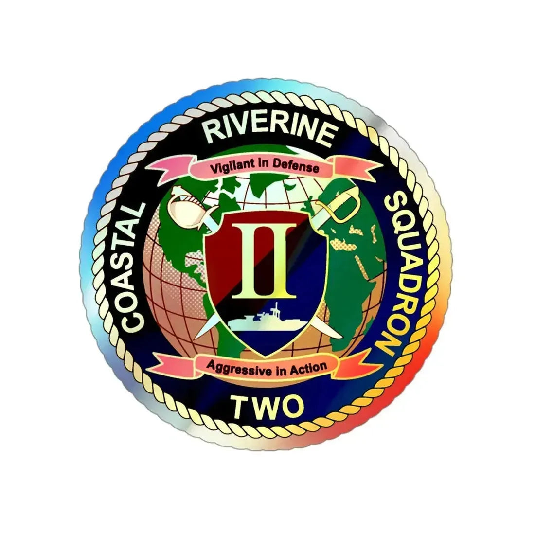 Coastal Riverine Squadron Two (U.S. Navy) Holographic STICKER Die-Cut Vinyl Decal 3 Inch Holographic - The Sticker Space