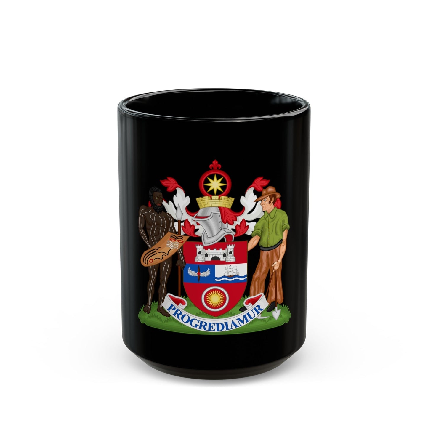 Coat of Arms Darwin Australia - Black Coffee Mug-15oz-The Sticker Space