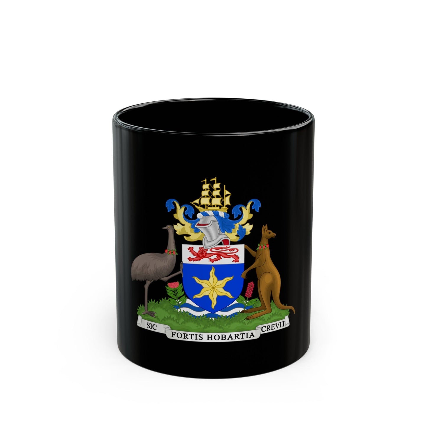 Coat of Arms Hobart Australia - Black Coffee Mug-11oz-The Sticker Space