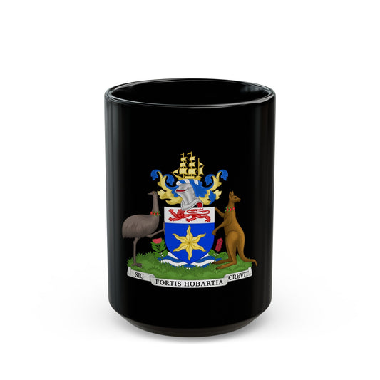 Coat of Arms Hobart Australia - Black Coffee Mug-15oz-The Sticker Space