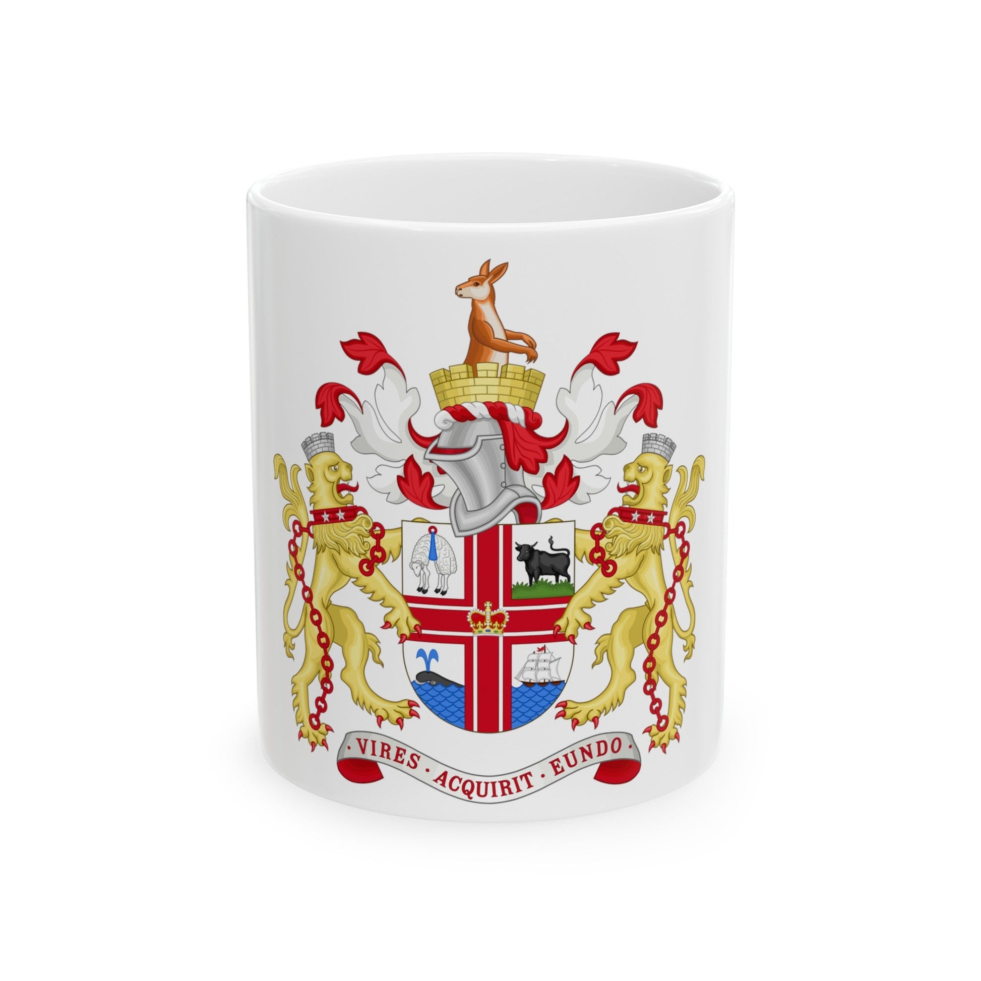 Coat of Arms Melbourne Australia - White Coffee Mug-11oz-The Sticker Space