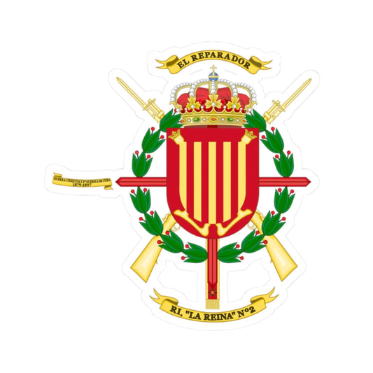 Coat of Arms of 2nd Infantry Regiment La Reina (Spain) (Coat of Arms) STICKER Vinyl Kiss-Cut Decal 2 Inch White - The Sticker Space