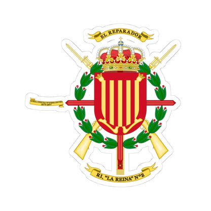 Coat of Arms of 2nd Infantry Regiment La Reina (Spain) (Coat of Arms) STICKER Vinyl Kiss-Cut Decal 4 Inch White - The Sticker Space