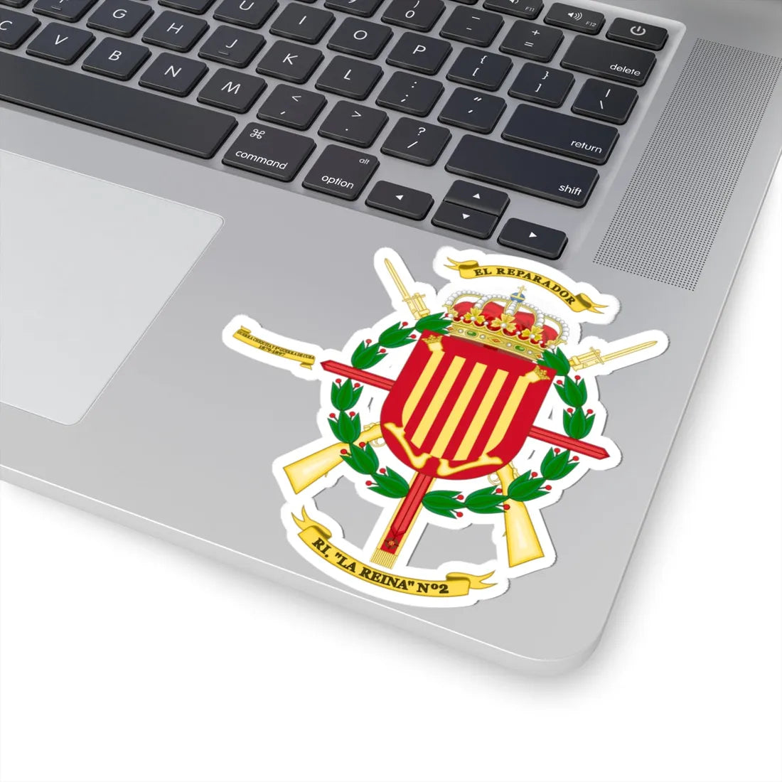 Coat of Arms of 2nd Infantry Regiment La Reina (Spain) (Coat of Arms) STICKER Vinyl Kiss-Cut Decal - The Sticker Space