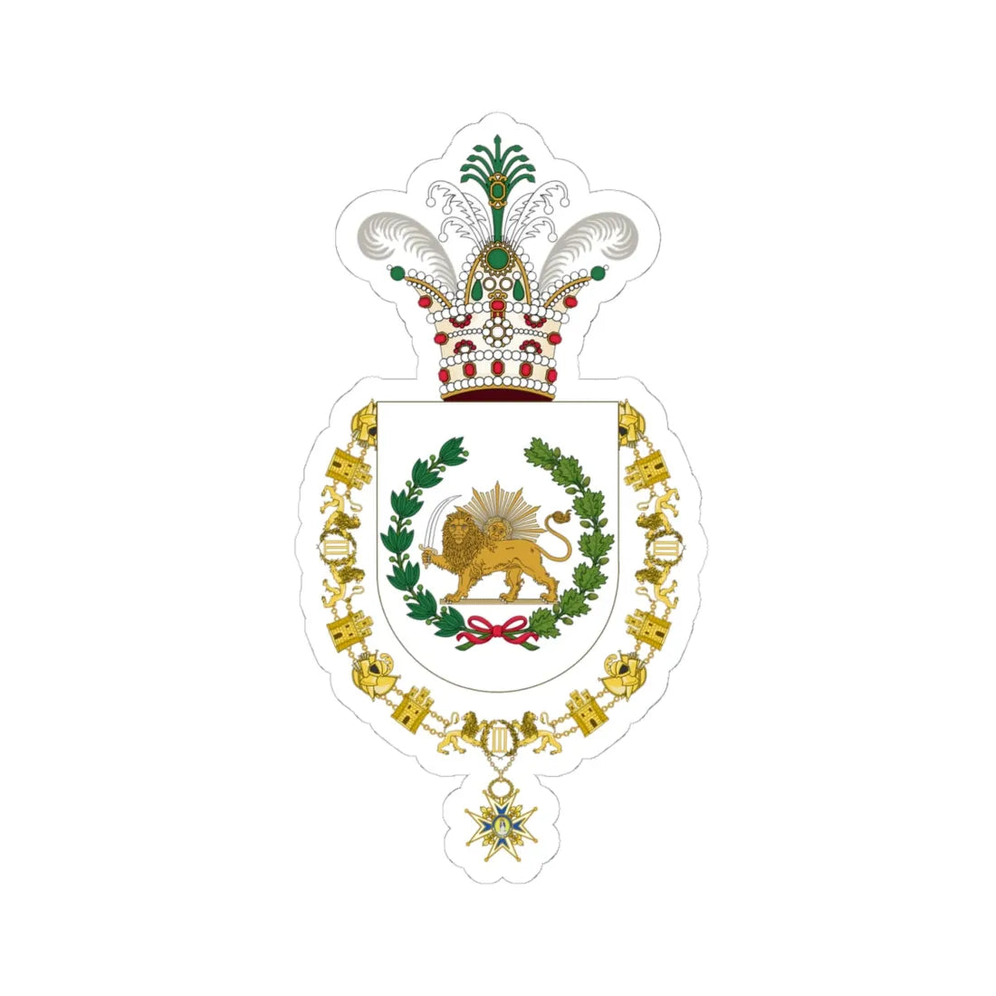 Coat of Arms of Ahmad Shah Qayar Order of Charles III (Iran) (Coat of Arms) STICKER Vinyl Kiss-Cut Decal 4 Inch White - The Sticker Space