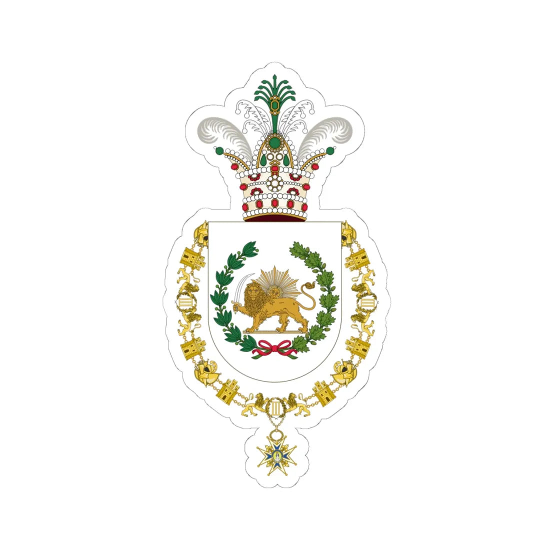 Coat of Arms of Ahmad Shah Qayar Order of Charles III (Iran) (Coat of Arms) STICKER Vinyl Kiss-Cut Decal 6 Inch White - The Sticker Space