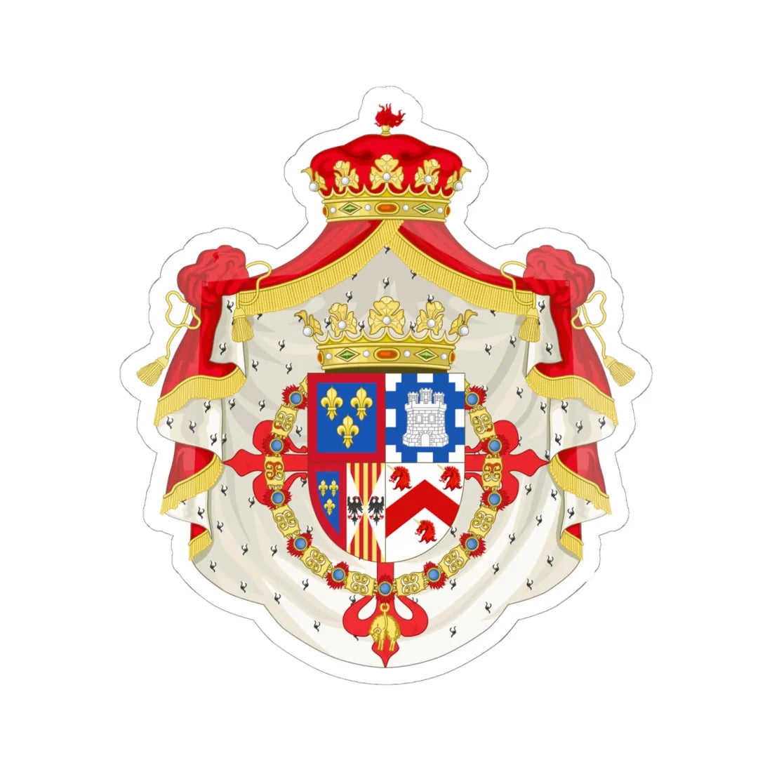 Coat of Arms of Alberto de Borbón y Castellví 1st Duke of Santa Elena (Ireland) (Coat of Arms) STICKER Vinyl Kiss-Cut Decal 6 Inch White - The Sticker Space