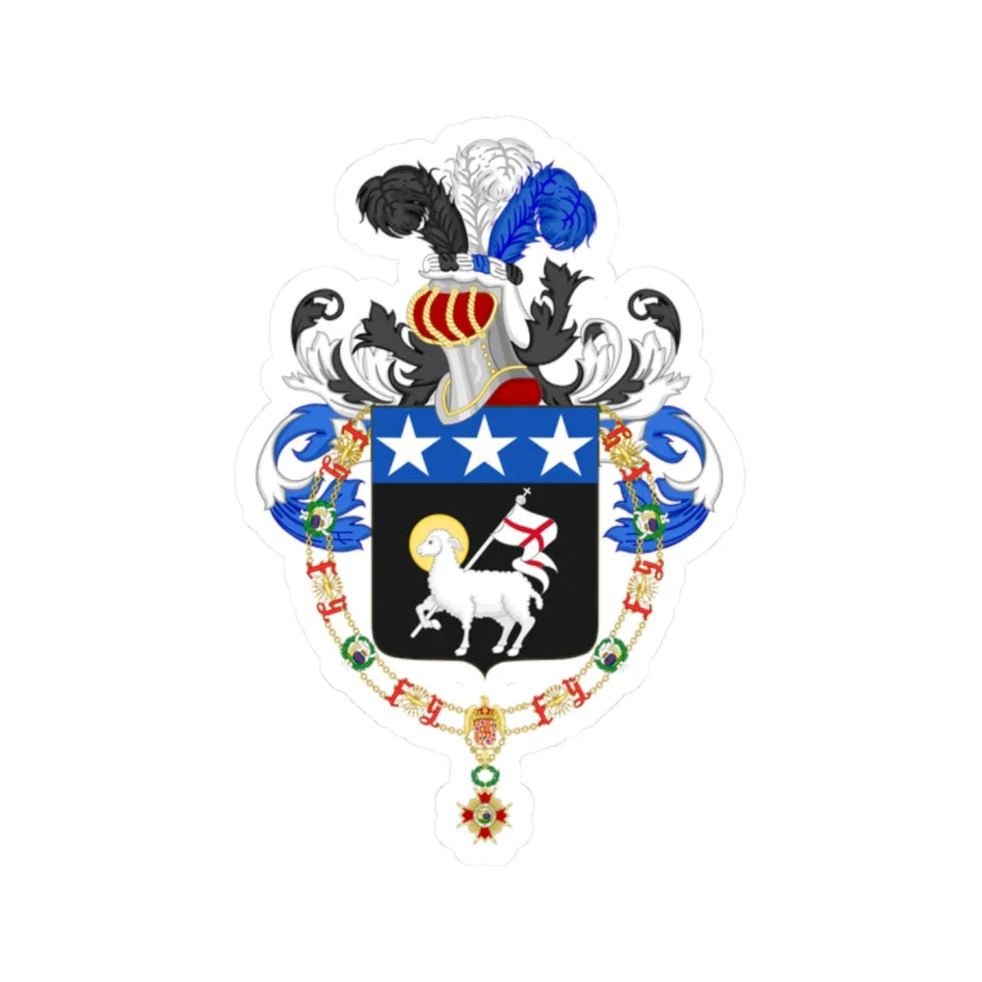 Coat of Arms of Alejandro Agustín Lanusse Order of Isabella the Catholic (Argentina) (Coat of Arms) STICKER Vinyl Kiss-Cut Decal 2 Inch White - The Sticker Space