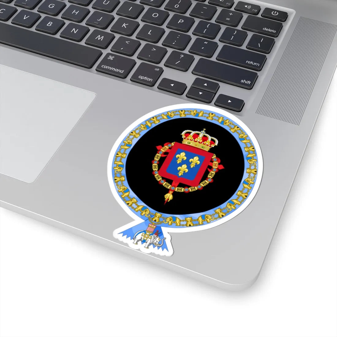 Coat of Arms of Alfonso Prince of Asturias 1907-1938 Order of the Elephant Variant (Denmark) (Coat of Arms) STICKER Vinyl Kiss-Cut Decal - The Sticker Space