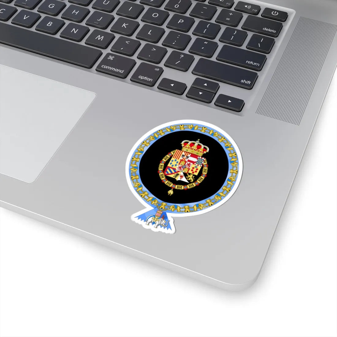 Coat of Arms of Alfonso XIII of Spain Order of the Elephant Variant (Denmark) (Coat of Arms) STICKER Vinyl Kiss-Cut Decal - The Sticker Space