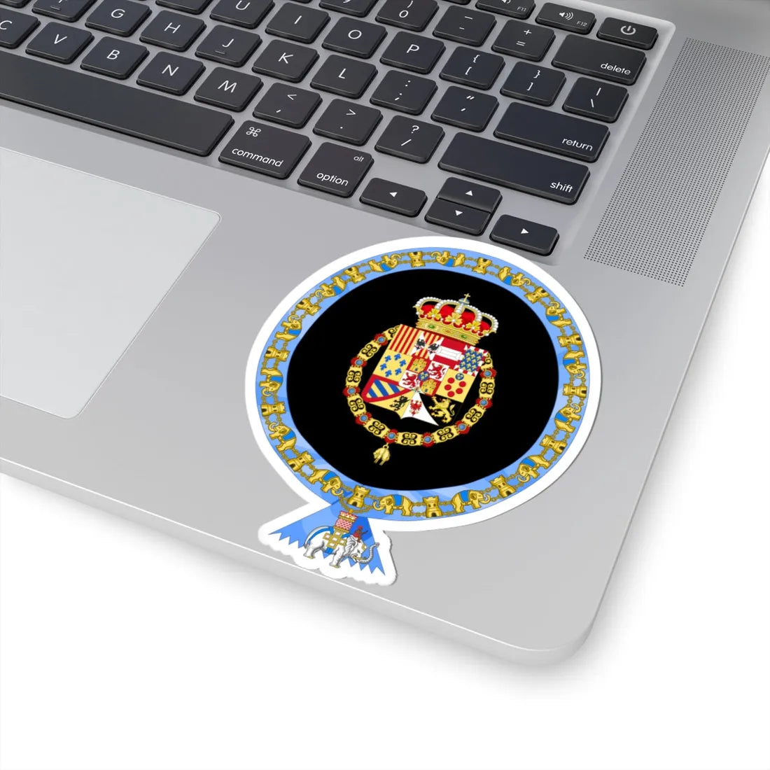 Coat of Arms of Alfonso XIII of Spain Order of the Elephant Variant (Denmark) (Coat of Arms) STICKER Vinyl Kiss-Cut Decal - The Sticker Space