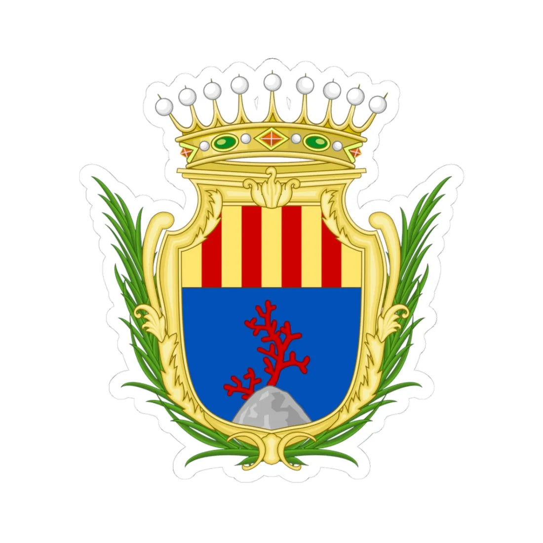 Coat of arms of Alghero (Italy) (Coat of Arms) STICKER Vinyl Kiss-Cut Decal 3 Inch White - The Sticker Space