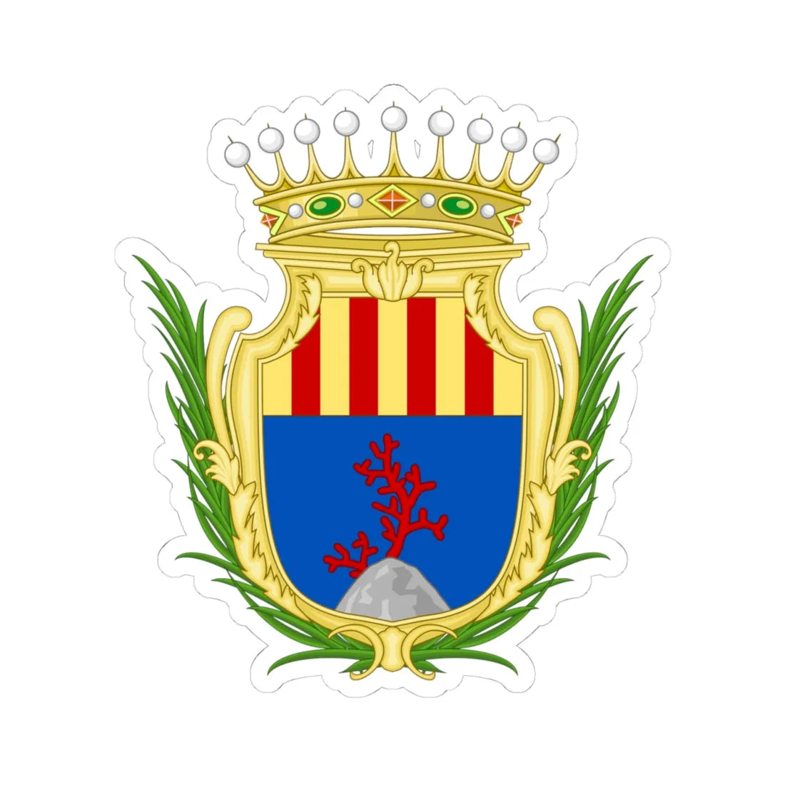 Coat of arms of Alghero (Italy) (Coat of Arms) STICKER Vinyl Kiss-Cut Decal 4 Inch White - The Sticker Space