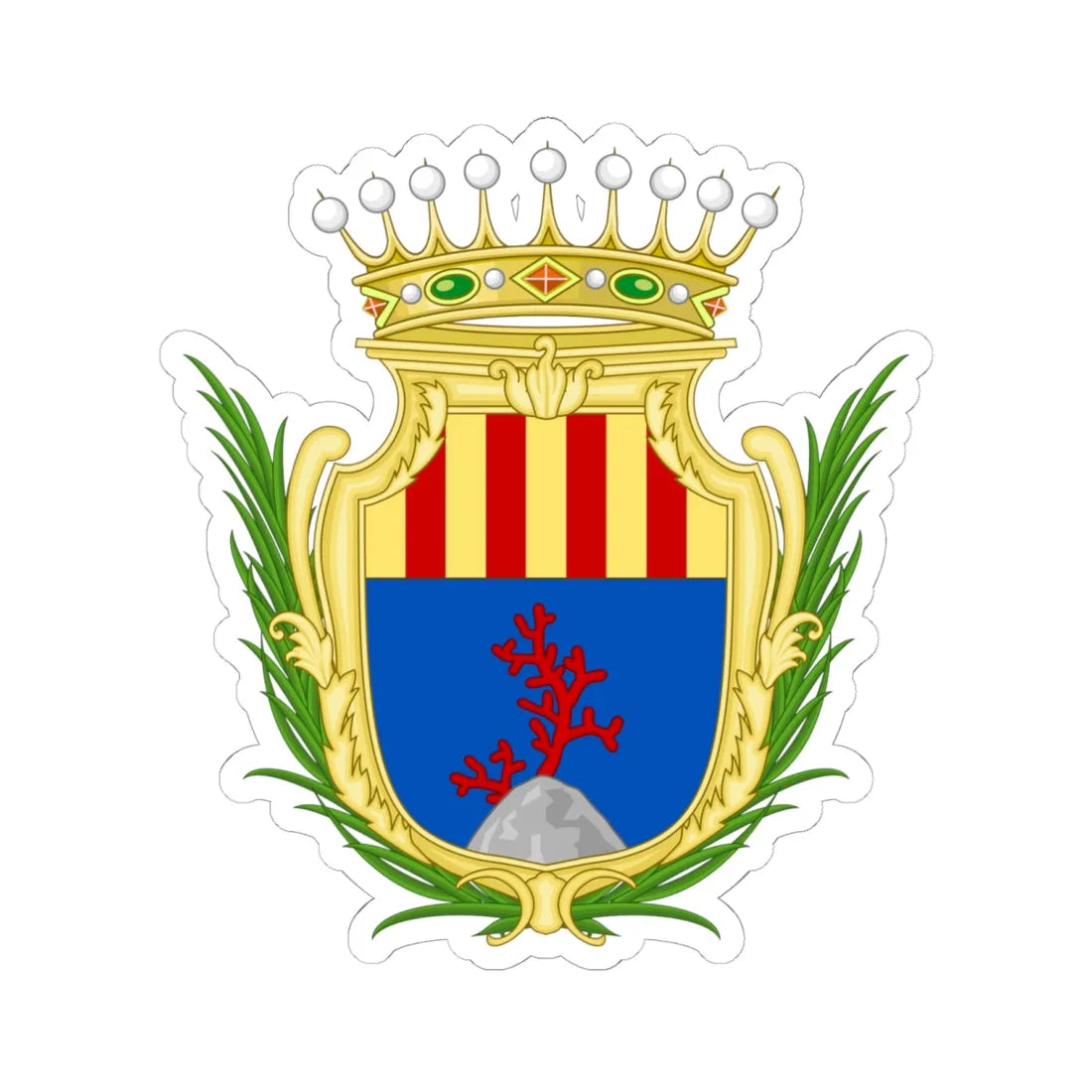 Coat of arms of Alghero (Italy) (Coat of Arms) STICKER Vinyl Kiss-Cut Decal 6 Inch White - The Sticker Space