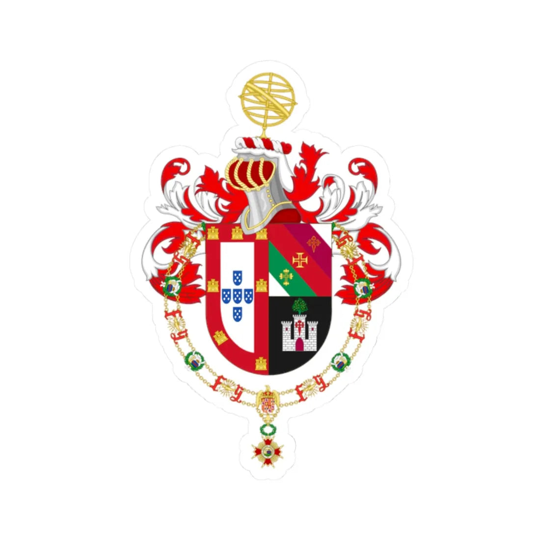 Coat of Arms of Aníbal Cavaco Silva Order of Isabella the Catholic (Portugal) (Coat of Arms) STICKER Vinyl Kiss-Cut Decal 2 Inch White - The Sticker Space
