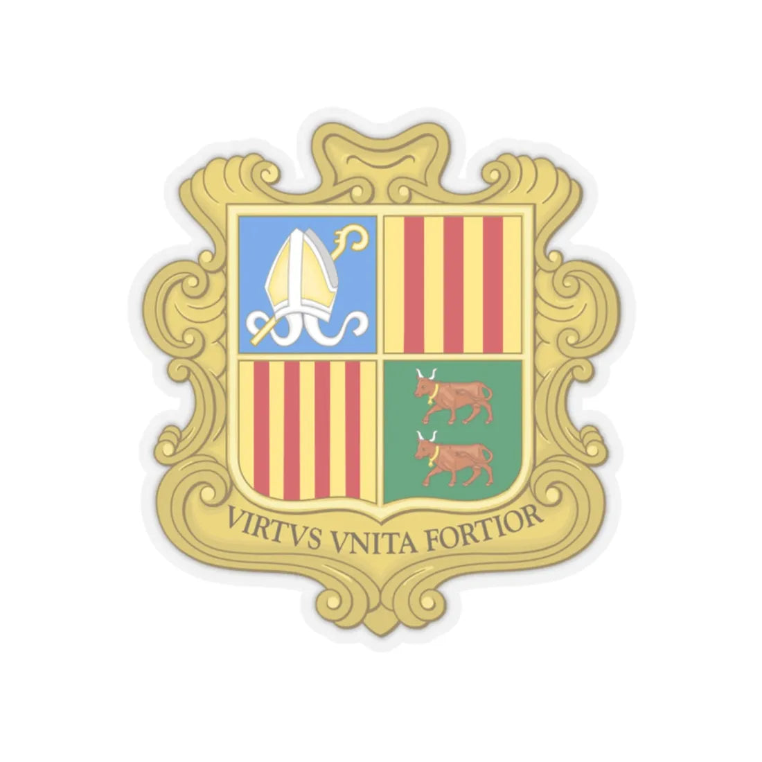 Coat of arms of Andorra (1949-1959) - STICKER Vinyl Kiss-Cut Decal 2 Inch Transparent - The Sticker Space