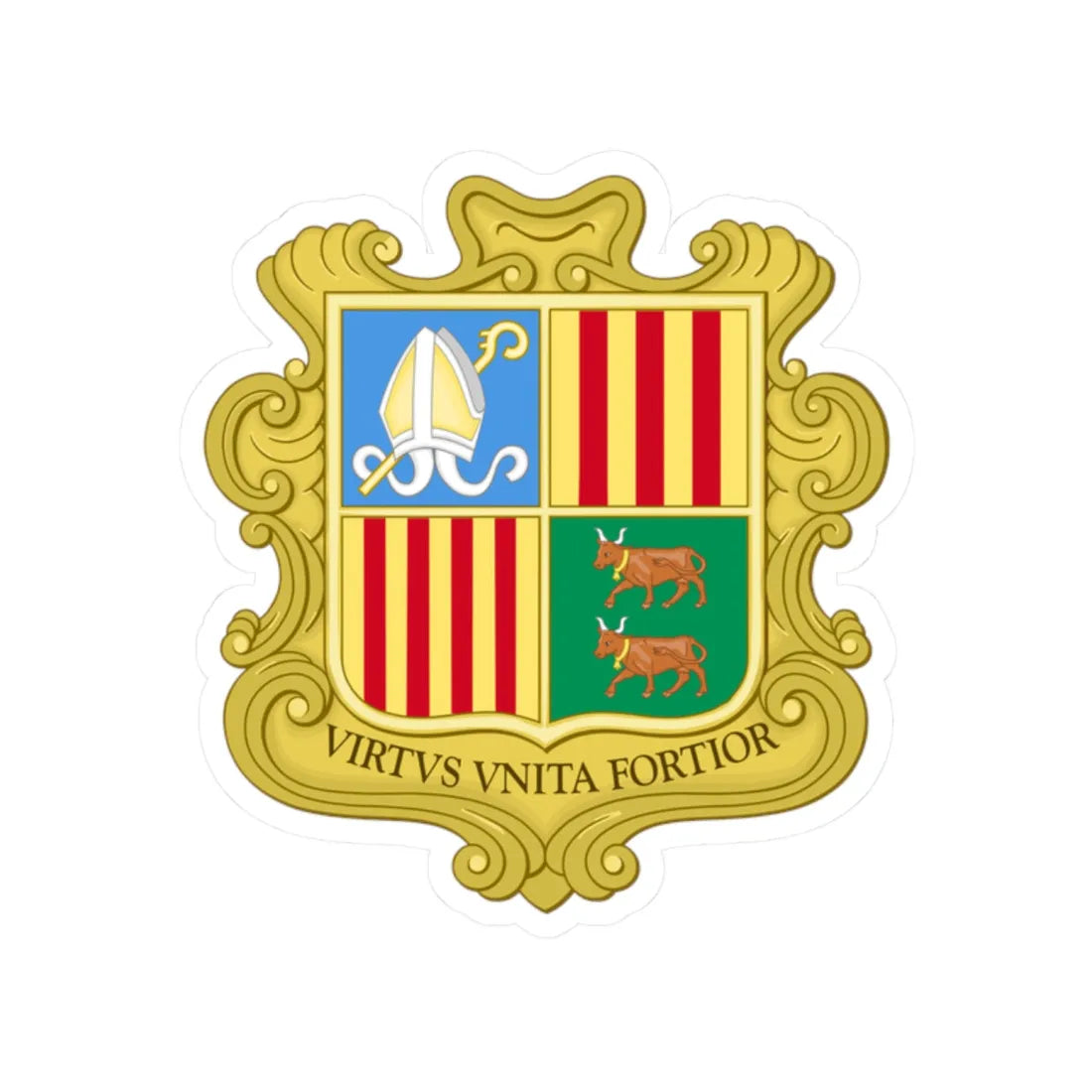 Coat of arms of Andorra (1949-1959) - STICKER Vinyl Kiss-Cut Decal 2 Inch White - The Sticker Space