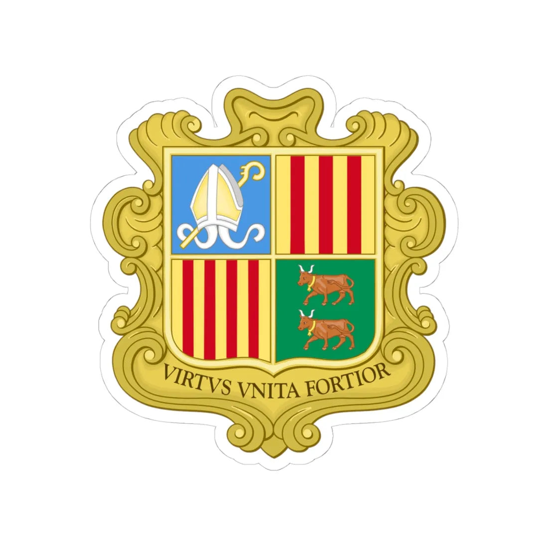 Coat of arms of Andorra (1949-1959) - STICKER Vinyl Kiss-Cut Decal 4 Inch White - The Sticker Space