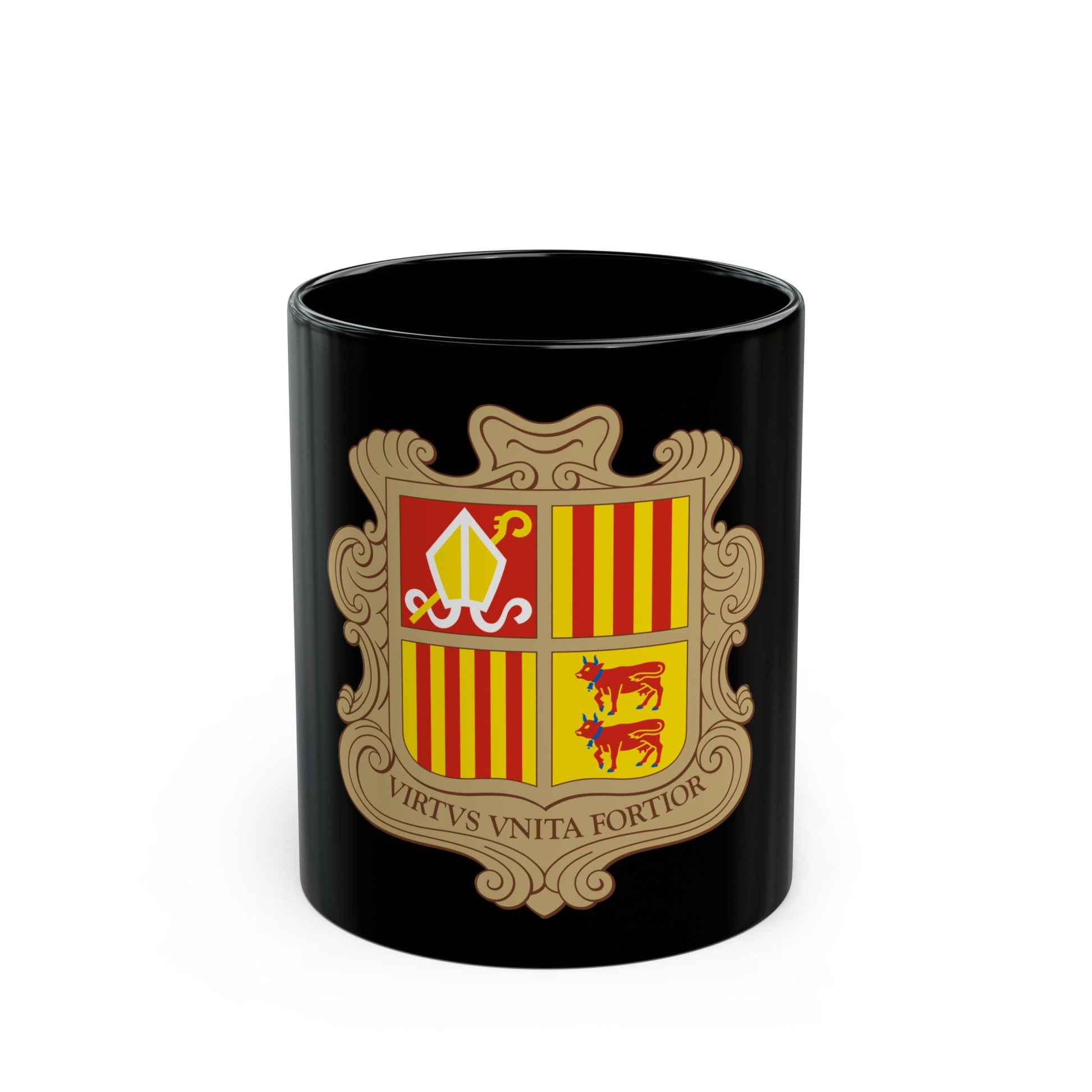 Coat of arms of Andorra - Black Coffee Mug-11oz-The Sticker Space