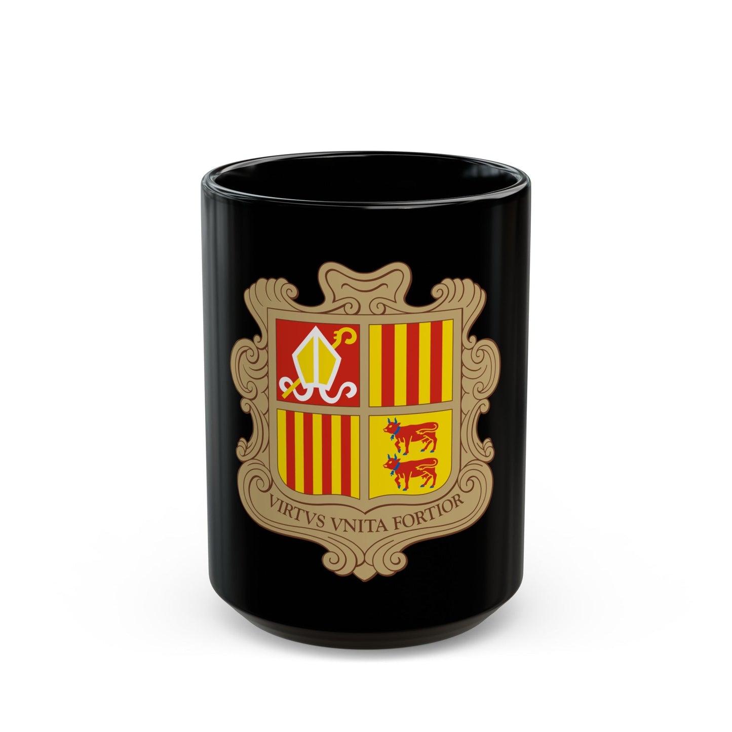 Coat of arms of Andorra - Black Coffee Mug-15oz-The Sticker Space