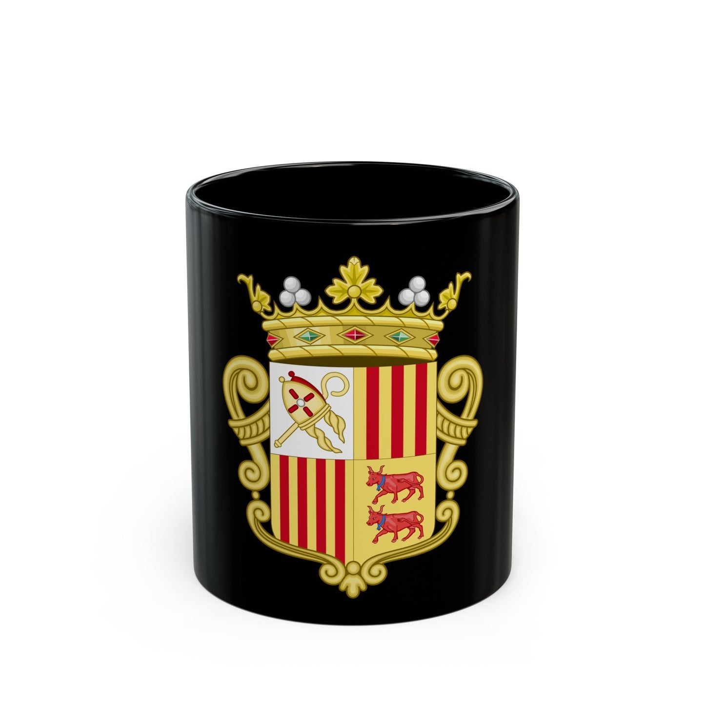 Coat of arms of Andorra - Flag Version (1931-1949) - Black Coffee Mug-11oz-The Sticker Space