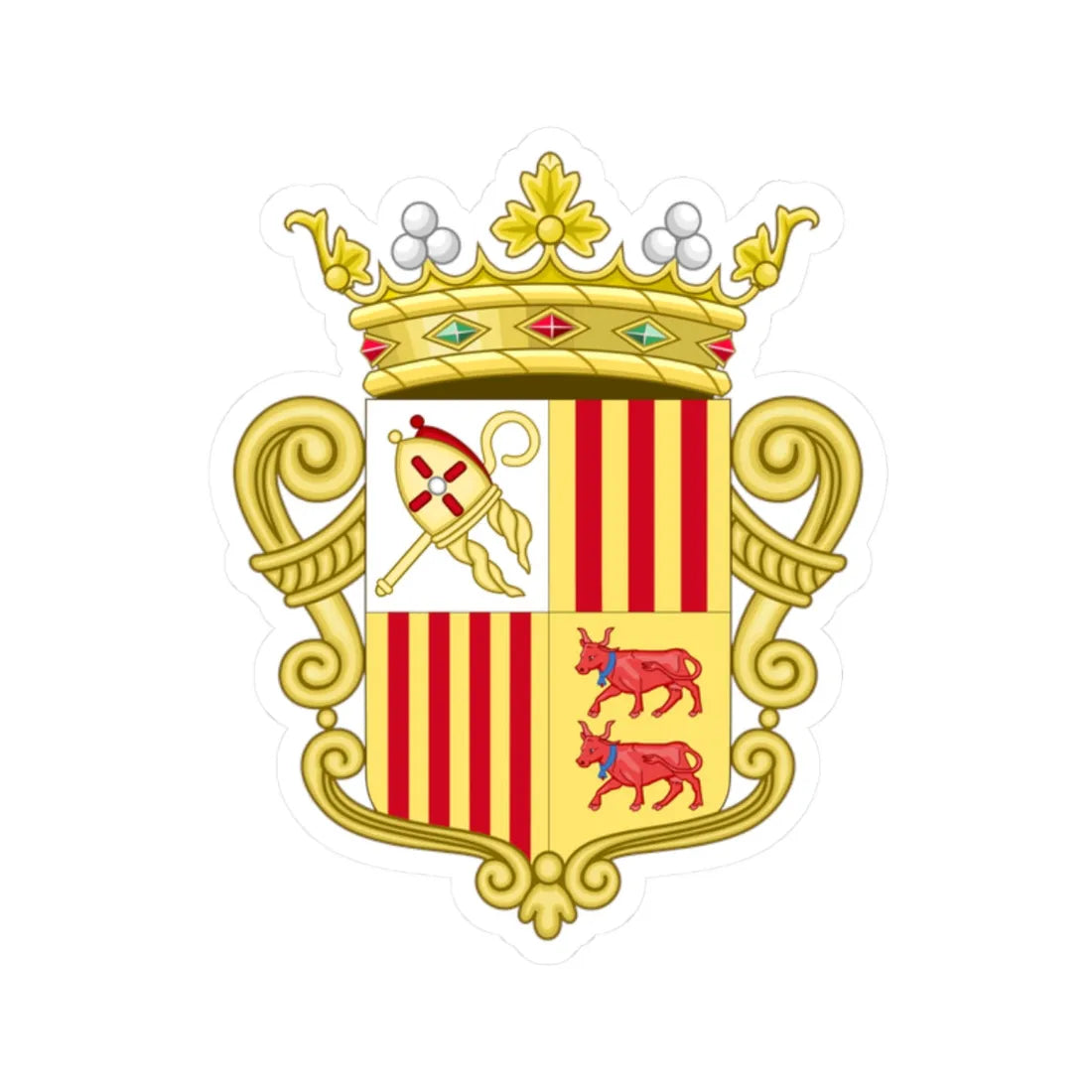 Coat of arms of Andorra - Flag Version (1931-1949) - STICKER Vinyl Kiss-Cut Decal 2 Inch White - The Sticker Space