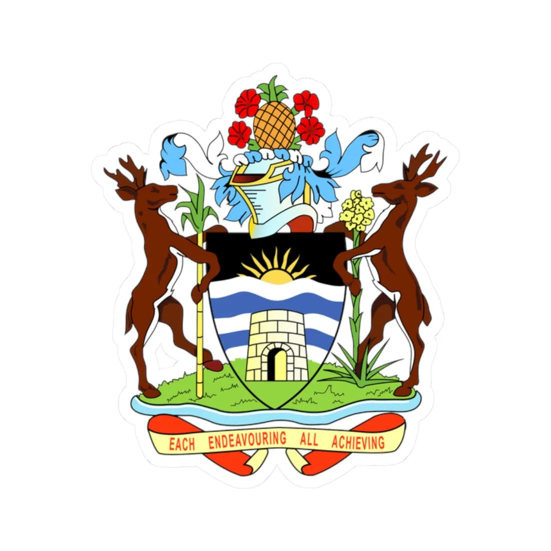 Coat of arms of Antigua and Barbuda (Antigua and Barbuda) (Coat of Arms) STICKER Vinyl Kiss-Cut Decal 2 Inch White - The Sticker Space
