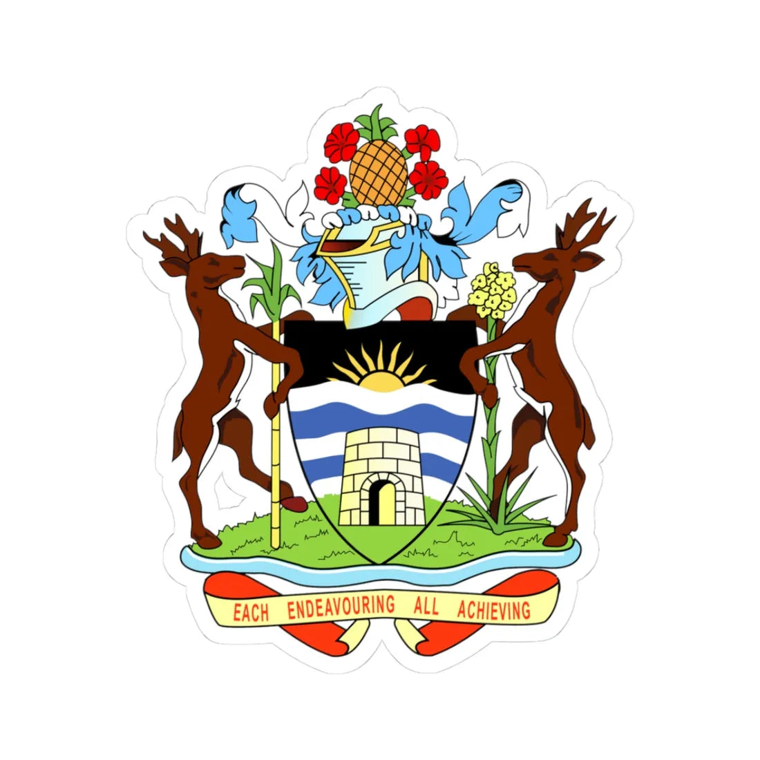 Coat of arms of Antigua and Barbuda (Antigua and Barbuda) (Coat of Arms) STICKER Vinyl Kiss-Cut Decal 3 Inch White - The Sticker Space