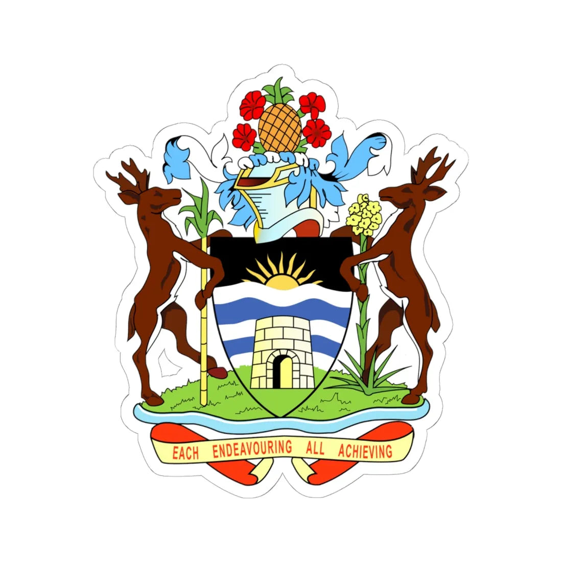 Coat of arms of Antigua and Barbuda (Antigua and Barbuda) (Coat of Arms) STICKER Vinyl Kiss-Cut Decal 6 Inch White - The Sticker Space